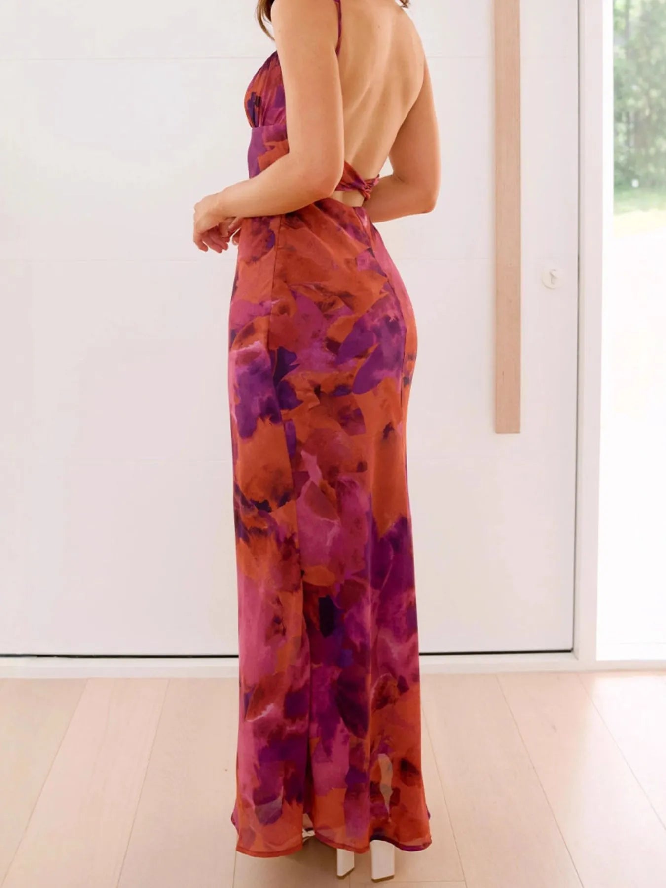 Cutout Printed Cami Maxi Dress